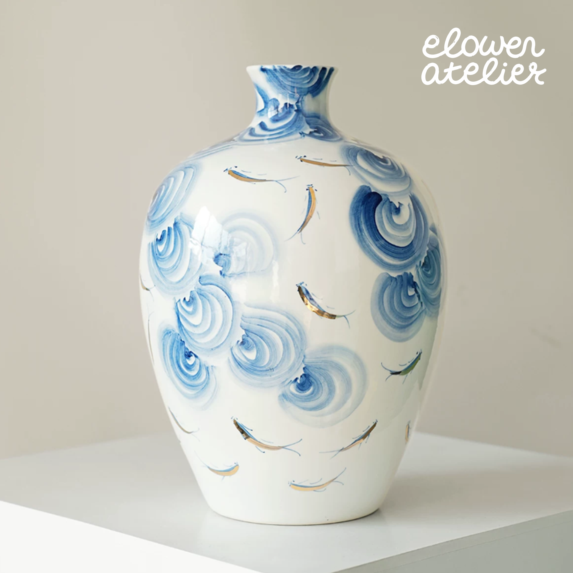 Auspicious Fish Blue and White Porcelain Vase Main image