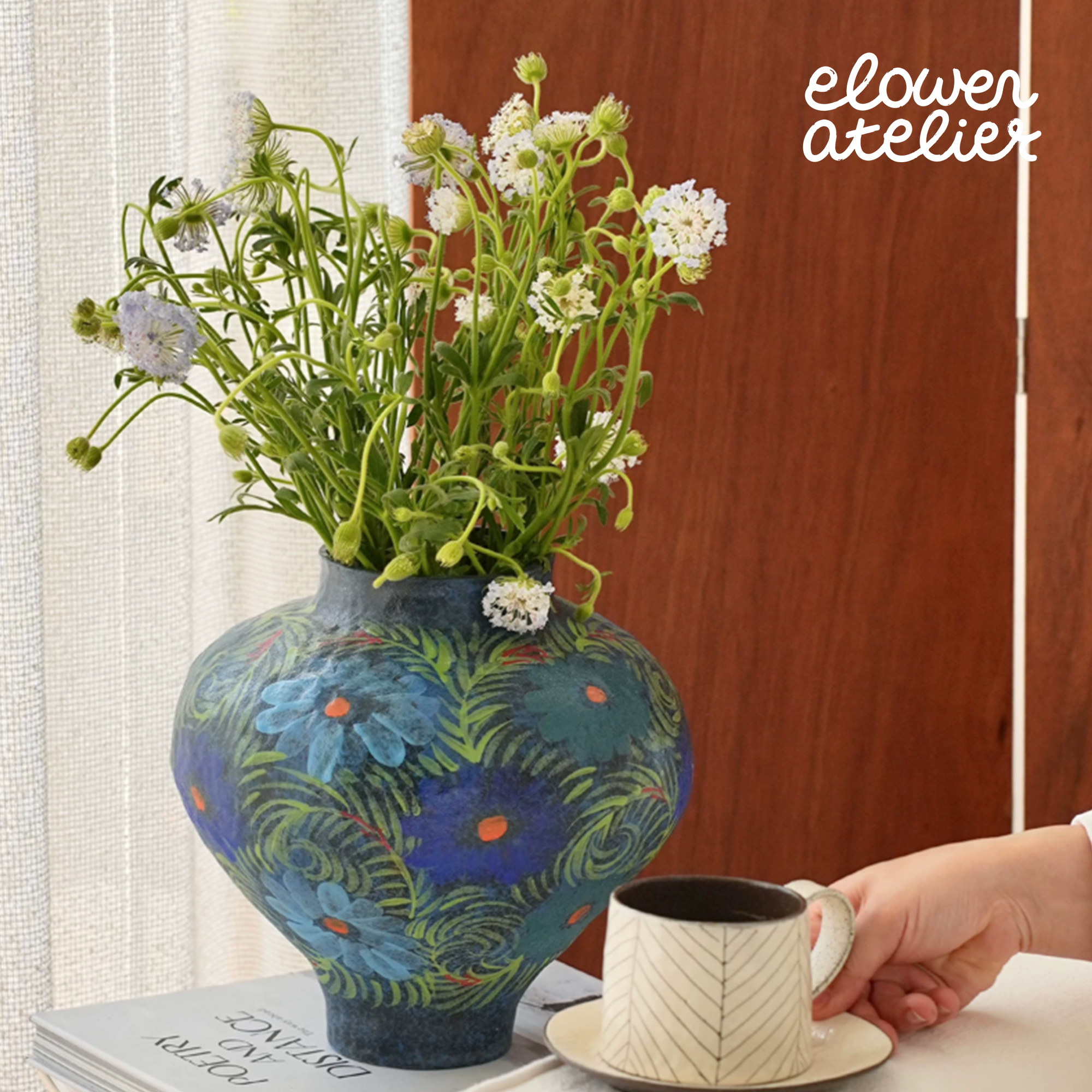 Vintage Blue Ceramic Art Planter Main image
