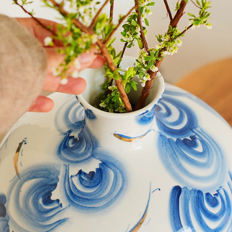 Auspicious Fish Blue and White Porcelain Vase