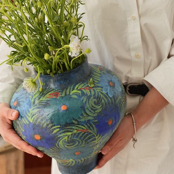 Vintage Blue Ceramic Art Planter