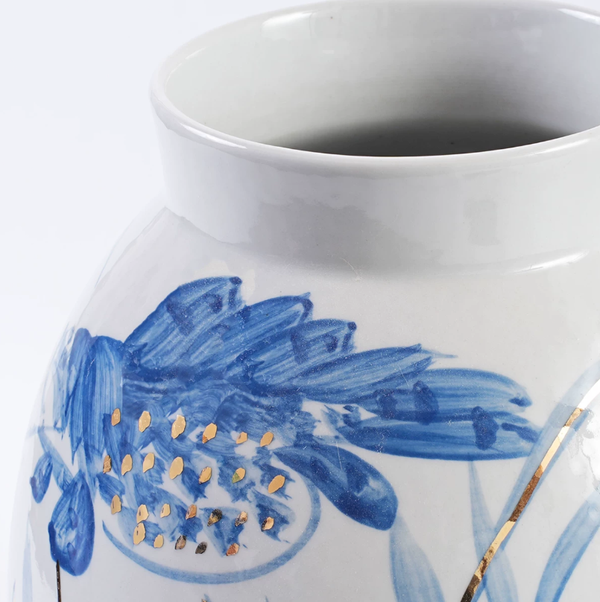 Koi Garden Blue and White Ceramic Vase