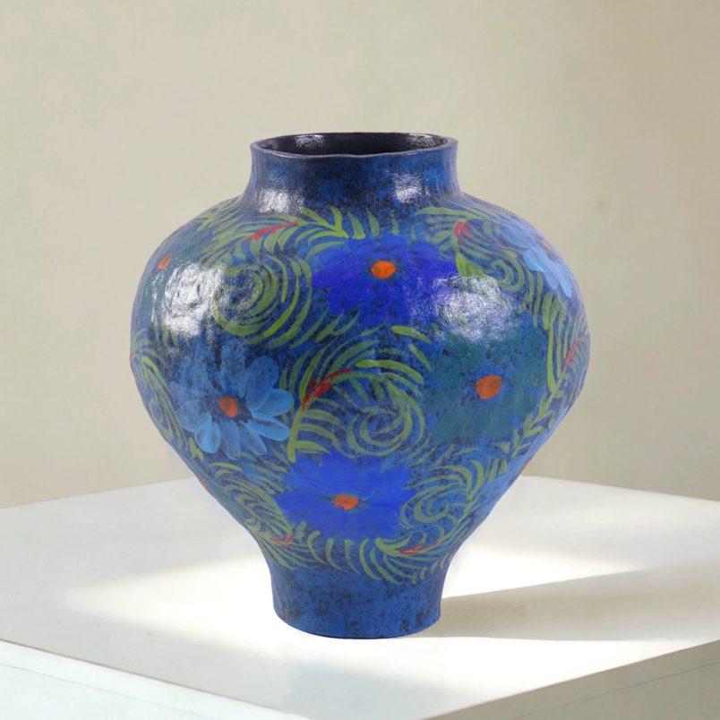 Vintage Blue Ceramic Art Planter