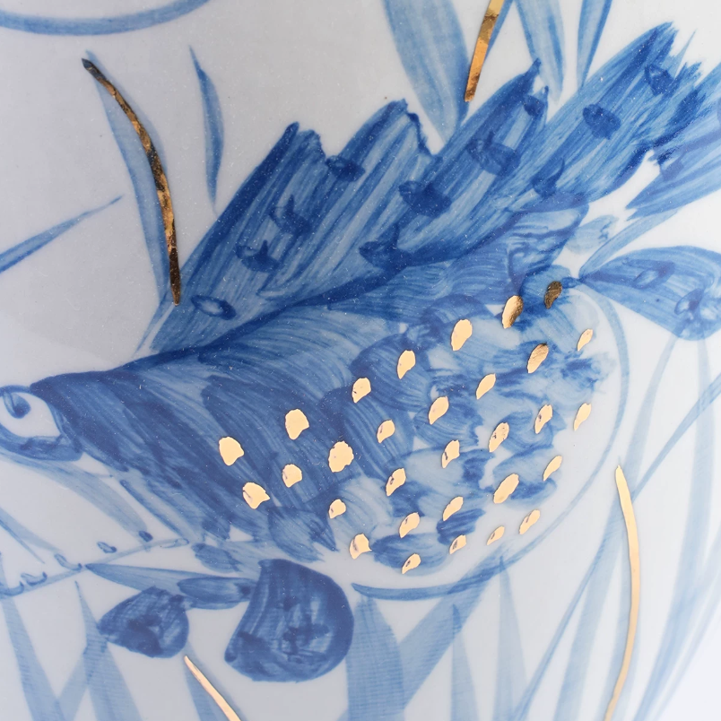 Koi Garden Blue and White Ceramic Vase