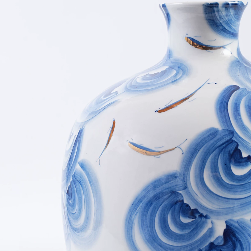 Auspicious Fish Blue and White Porcelain Vase