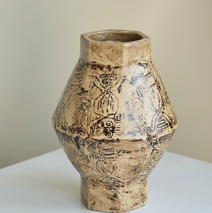 Carved Vintage Wabi Sabi Ceramic Vessel