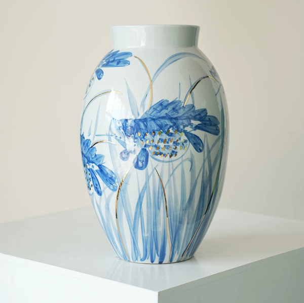 Koi Garden Blue and White Ceramic Vase