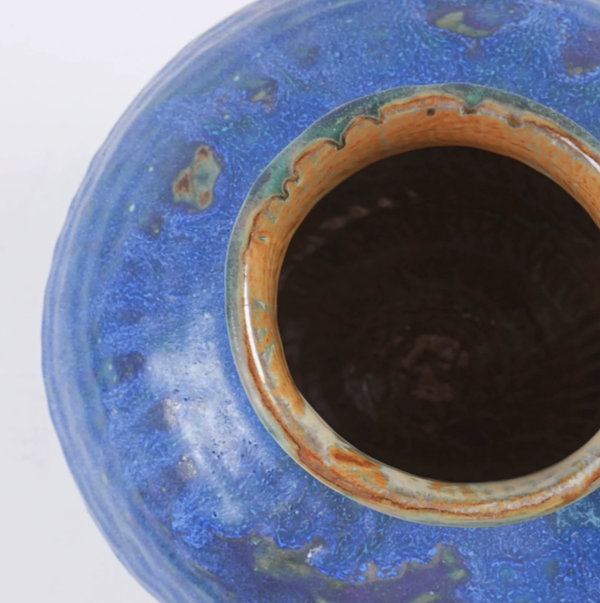 Vintage Blue Ceramic Art Planter