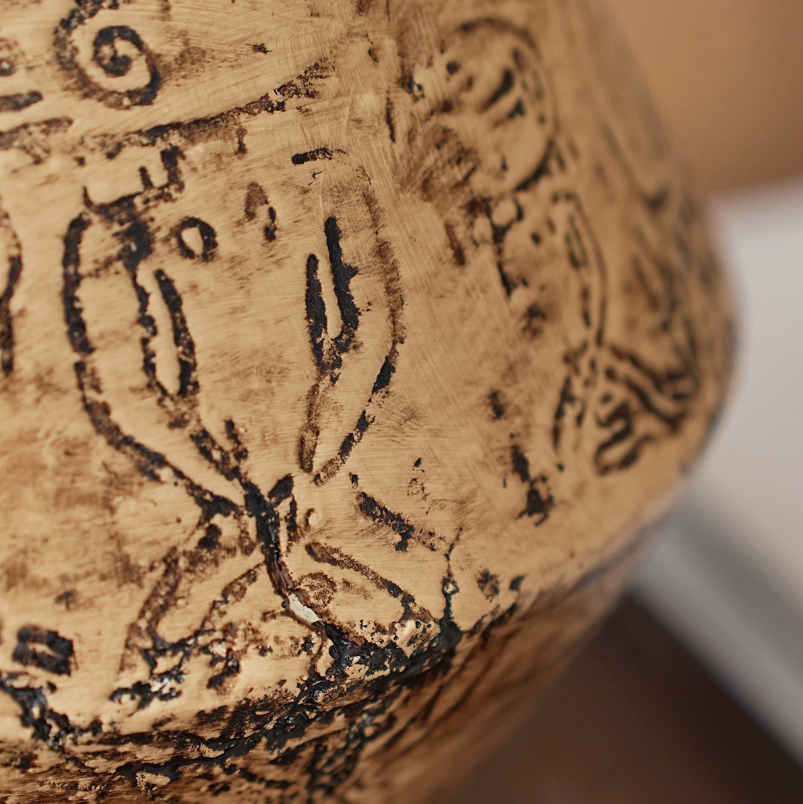 Carved Vintage Wabi Sabi Ceramic Vessel