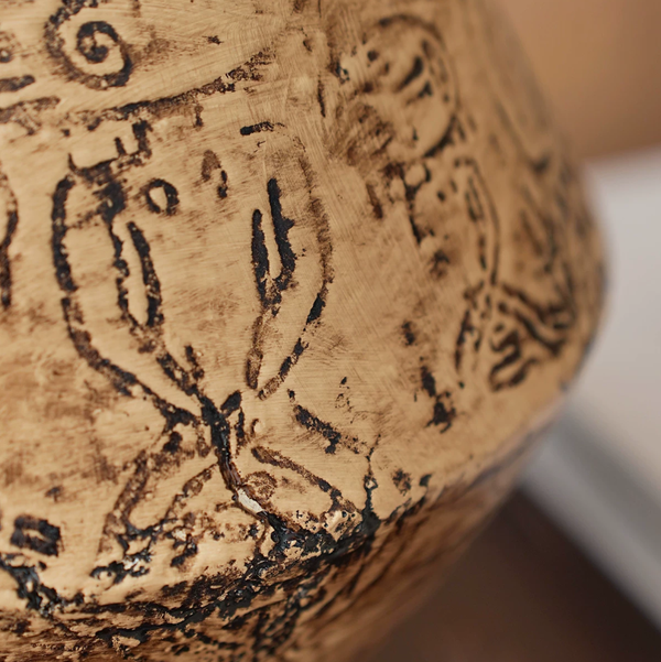 Carved Vintage Wabi Sabi Ceramic Vessel